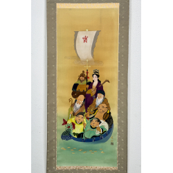 Kakemono pintura antigua japonesa 100 The Seven Gods of Fortune view 2