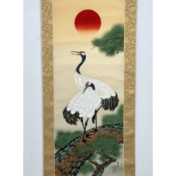 Kakemono pintura antigua japonesa 100 crane and sun view 2