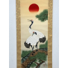 Kakemono pintura antigua japonesa 100 grullas y sol vista 2