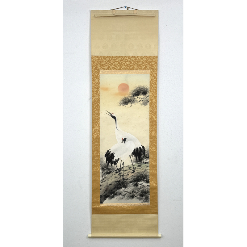 Kakemono pintura antigua japonesa 101 crane and pine