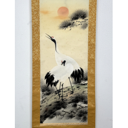 Kakemono pintura antigua japonesa 101 crane and pine view 2