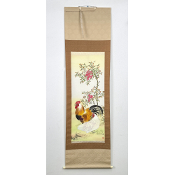 Kakemono pintura antigua japonesa 118 gallo y gallina
