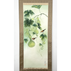 Kakemono old Japanese painting 123 pumpkins and birds view 2