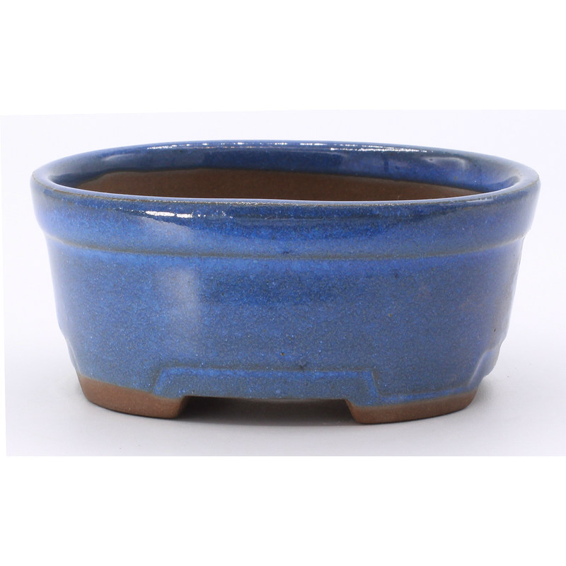 bonsai pot yokn062a oval blue frontal view