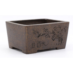 bonsai pot MN484 rectangular carved decoration lateral view 2