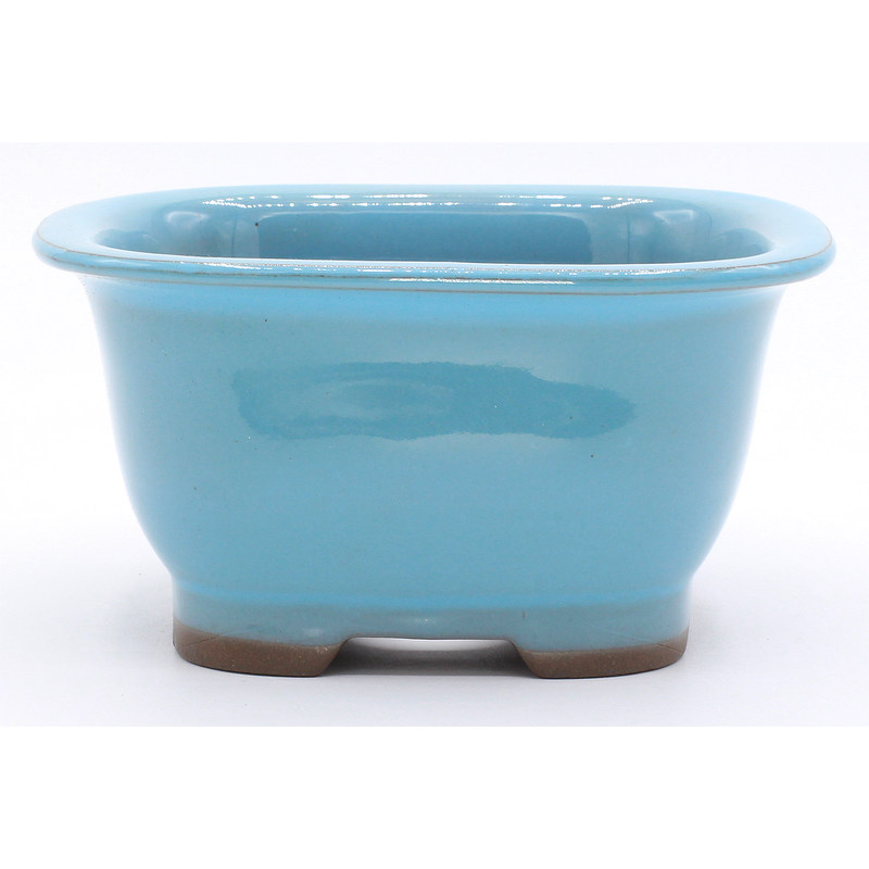 Bonsai pot YOKN029 blue Yokkaichi frontal view