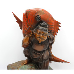Figura antigua japonesa de metal FIG03 pescador vista 2