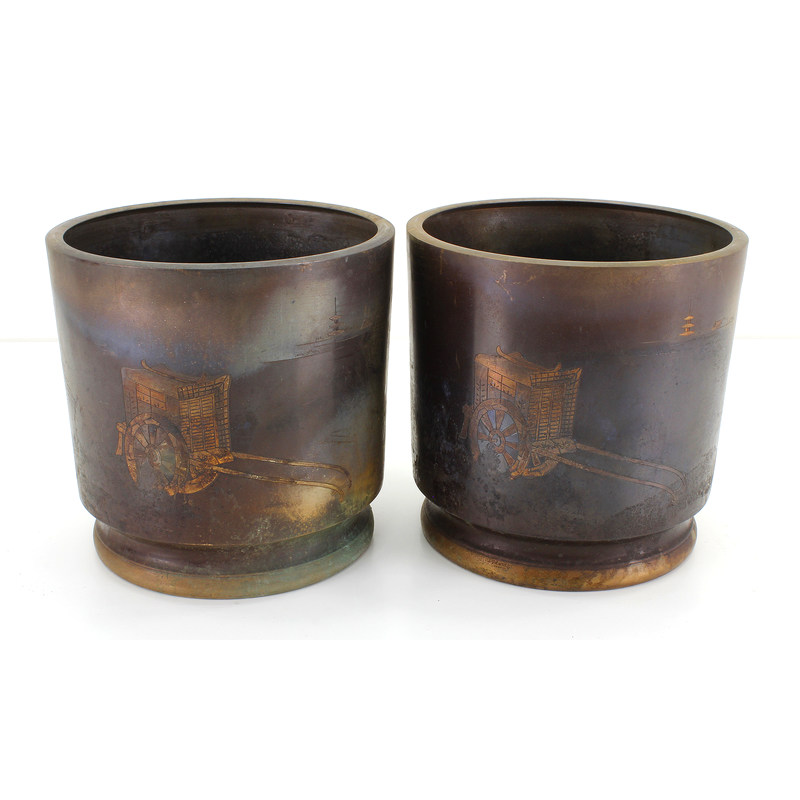 Set of 2 antique bronze hibachi brazier-censer HI1