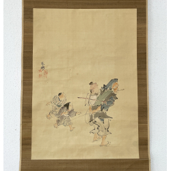Kakemono pintura antigua japonesa 27 niños y anciano vista 2
