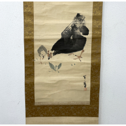 Kakemono pintura antigua japonesa 33 gallinas vista 2