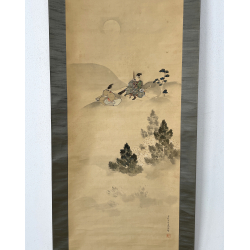 Kakemono old Japanese painting 46 people and landscape view 2
