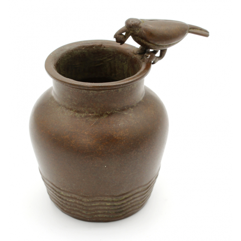 Japanese copper-bronze tenpai 144 jar and bird