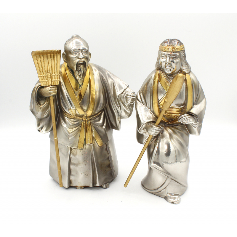 Pair of vintage Japanese metal figurines FIG17