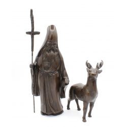 Figuras antiguas japonesas en bronce FIG25 monje y ciervo