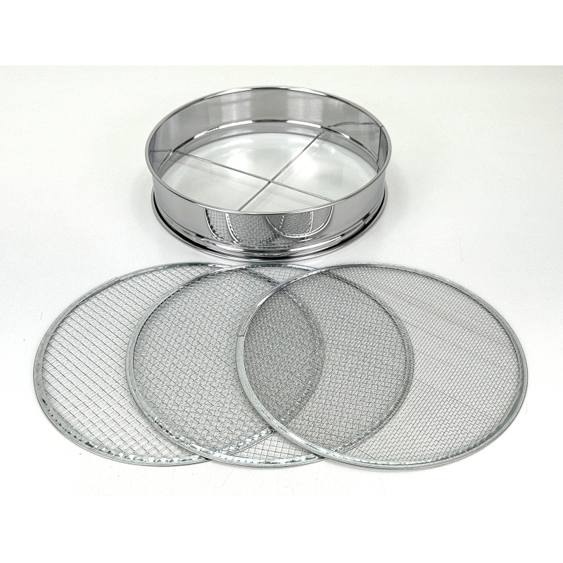 Stainless L sieve 3 nets 37 cm