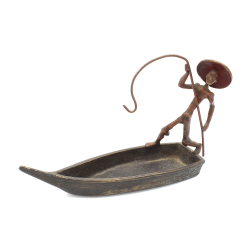 Figura antigua japonesa de bronce FIG54 barca y barquero