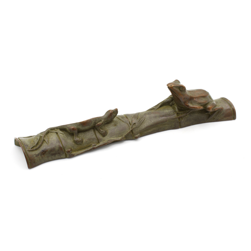 Tenpai-incensario japonés bronce FIG63 bambú, rana y lagarto Tenpai-incensario japonés bronce FIG63 bambú, rana y lagarto