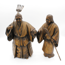 Pareja de figuras antiguas japonesas en bronce macizo FIG69