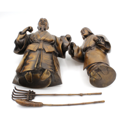 Pareja de figuras antiguas japonesas en bronce macizo FIG69 vista 3 Pareja de figuras antiguas japonesas en bronce macizo FIG69 vista 3